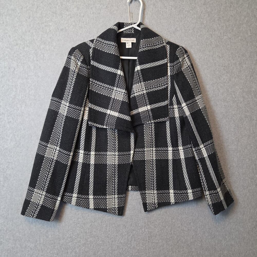 Coldwater Creek Wool Blnd Monochrome Plaid LS Snap Career Structured Blazer Sz 8